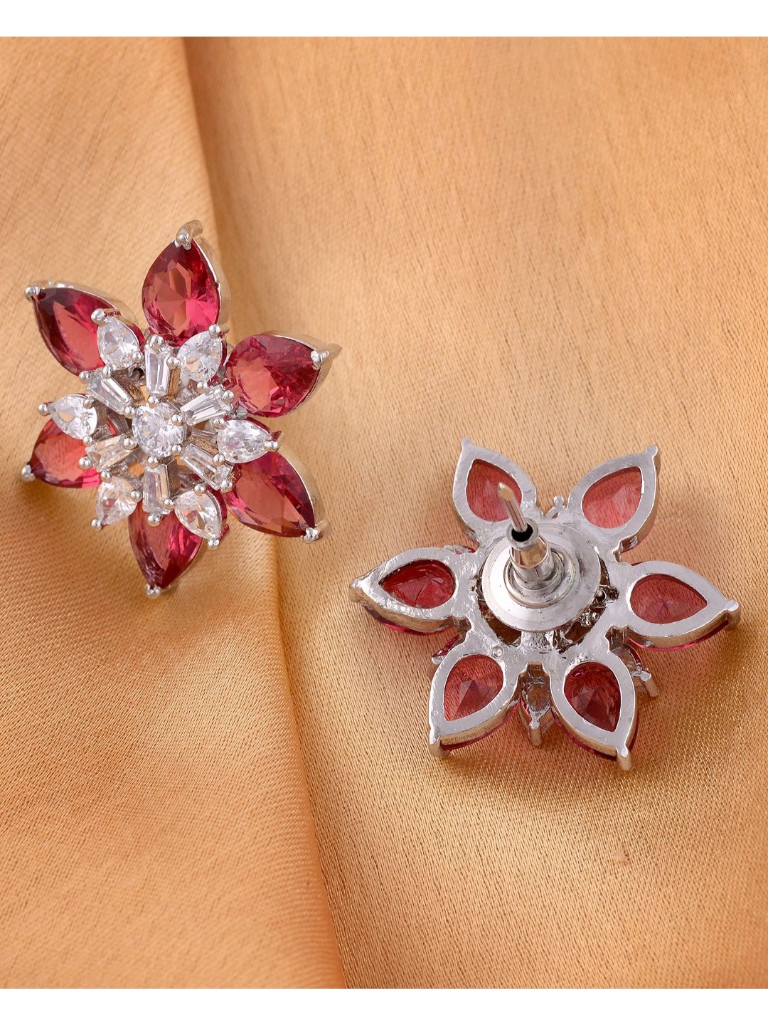 White Rhodium Ruby AD studded handcrafted Ear Ring
